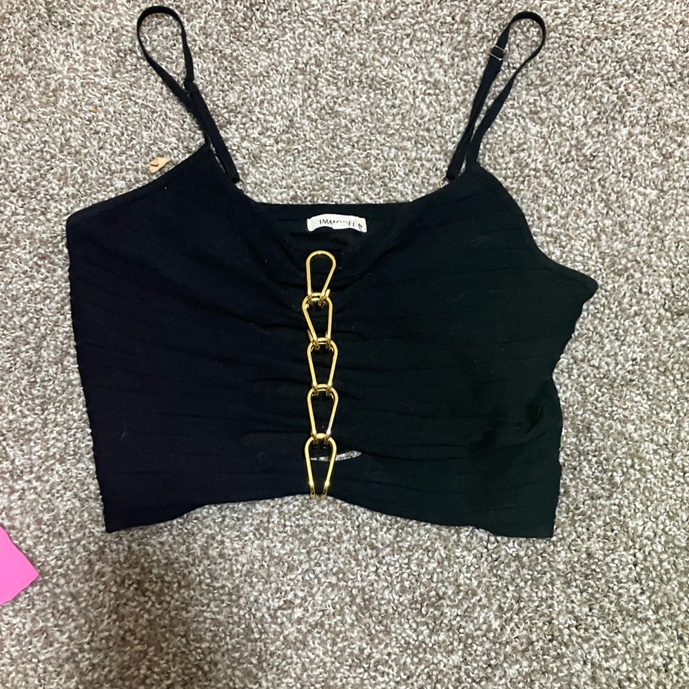 Marmellata Black Crop Top with Gold Accents